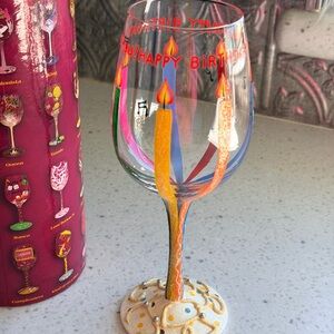 Lolita Hand-Painted Happy Birthday Wine Glass with Colorful Candle Design